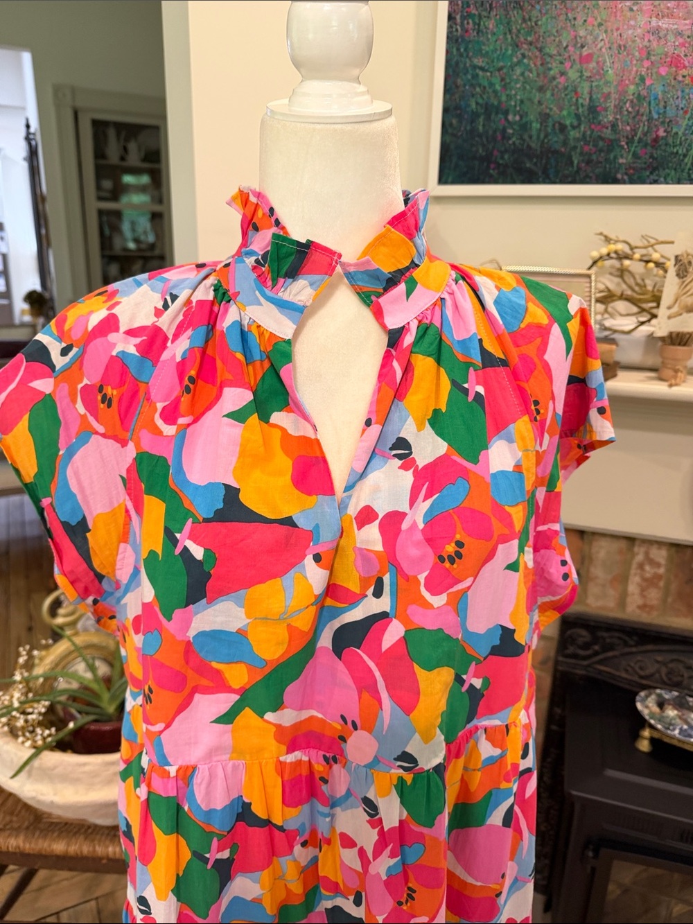 AVARA Floral Midi Dress in Pink, Blue & Orange - Picture 2 of 9